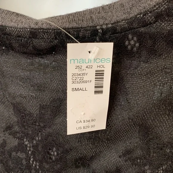 Maurices WOMENS COLOR BLOCK PLAID AND LACE DETAIL LONG SLEEVE TOP NWT SIZE SMALL - Picture 8 of 9